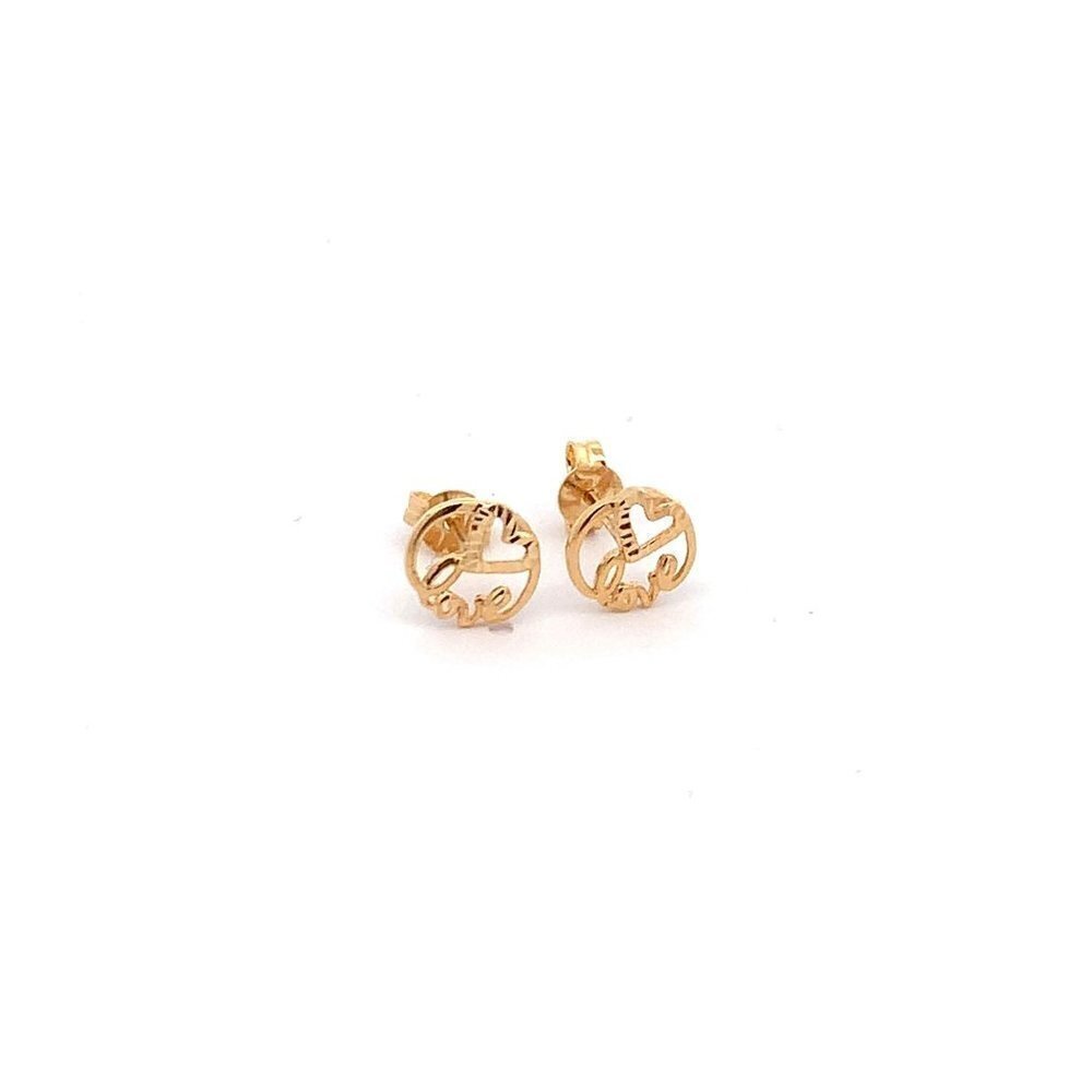 18K Yellow Gold Earrings Stud Love Heart Tiny 1.22 grams